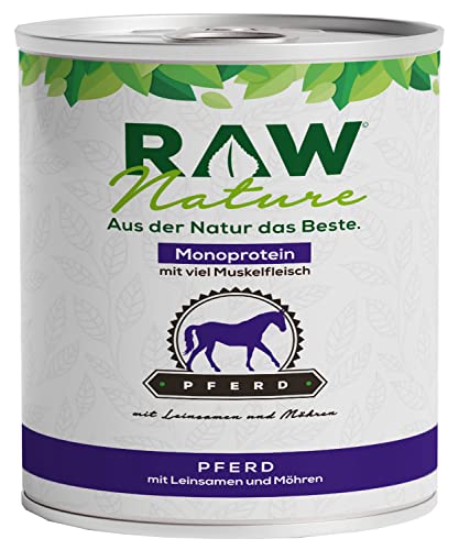 RAW Nature - Pferd Pur 800g - Mit Leinsamen - Nassfutter für Hunde - Hoher Fleischanteil - Monoprotein - Alleinfuttermittel - Getreidefreies Hundefutter von RAW Nature