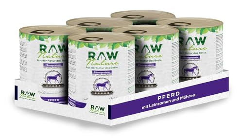 RAW Nature - Pferd Pur 6x800g - Mit Leinsamen - Nassfutter für Hunde - Hoher Fleischanteil - Monoprotein - Alleinfuttermittel - Getreidefreies Hundefutter (6er Pack) von RAW Nature