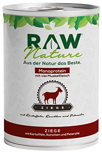 RAW Nature - Ziege Pur 400g - Mit Kartoffeln, Möhren & Petersilie - Nassfutter für Hunde - Hoher Fleischanteil - Monoprotein - Alleinfuttermittel - Getreidefreies Hundefutter von RAW Nature