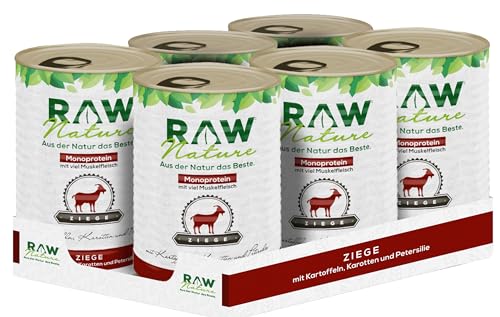 RAW Nature - Ziege Pur 6x400g - Mit Kartoffeln, Möhren & Petersilie - Nassfutter für Hunde - Hoher Fleischanteil - Monoprotein - Alleinfuttermittel - Getreidefreies Hundefutter (6er Pack) von RAW Nature
