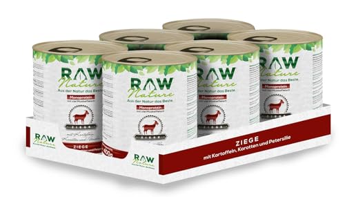 RAW Nature - Ziege Pur 6x800g - Mit Kartoffeln, Möhren & Petersilie - Nassfutter für Hunde - Hoher Fleischanteil - Monoprotein - Alleinfuttermittel - Getreidefreies Hundefutter von RAW Nature