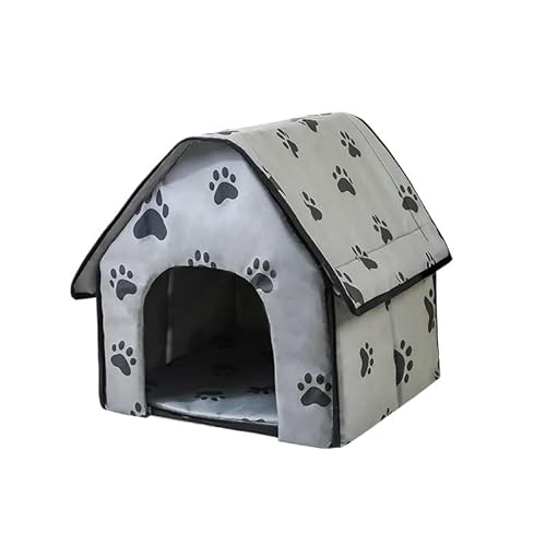 Faltbares kleines mittelgroßes Haustierbett for den Innenbereich, Welpen-Hundezwinger, tragbar, for Katzen und Hunde, mit Fußabdruckmustern (Color : Grey Pet Villa) von RC-BKKXXEAV