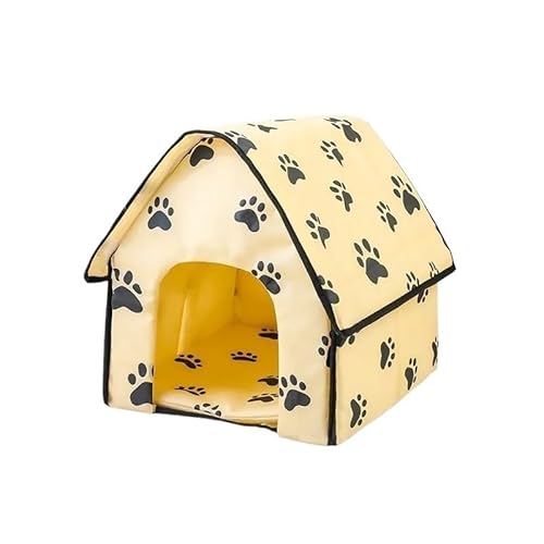 Faltbares kleines mittelgroßes Haustierbett for den Innenbereich, Welpen-Hundezwinger, tragbar, for Katzen und Hunde, mit Fußabdruckmustern (Color : Yellow Pet Villa) von RC-BKKXXEAV