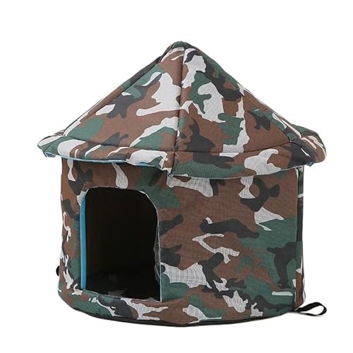 Geschlossenes Schlafnest for den Innen- und Außenbereich mit abnehmbarem Kissenkorb, Reisezubehör for Haustiere, Hundehütte, weiches Haustierbett-Zelt (Color : GreenCamouflage, Size : S 35X40) von RC-BKKXXEAV