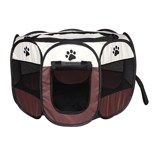 Hundehütte im Freien, achteckiger Käfig, Katzenkäfig, einfache Bedienung, Zaun, tragbare Hundehütte, faltbar (Color : Coffee, Size : 74X74X43cm) von RC-BKKXXEAV