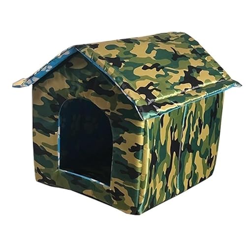 Klappbares Hundebett im Freien, geschlossene warme Hundehütte, Katzen-Hundehütte, Haustierprodukte, wasserdichte Hundehütte (Color : Camouflage Green 1, Size : L (43X40X42)) von RC-BKKXXEAV