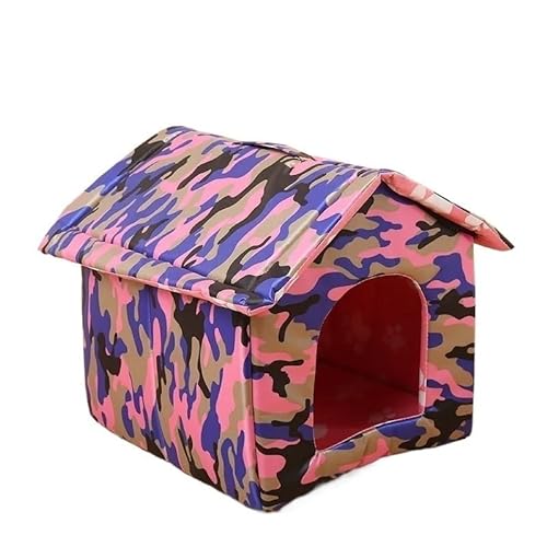 Klappbares Hundebett im Freien, geschlossene warme Hundehütte, Katzen-Hundehütte, Haustierprodukte, wasserdichte Hundehütte (Color : Camouflage Red, Size : L (43X40X42)) von RC-BKKXXEAV