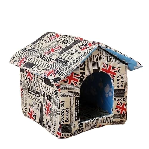 Klappbares Hundebett im Freien, geschlossene warme Hundehütte, Katzen-Hundehütte, Haustierprodukte, wasserdichte Hundehütte (Color : England, Size : L (43X40X42)) von RC-BKKXXEAV