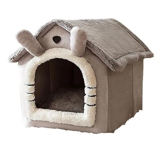 Warmes und bequemes Haustierhüttenzelt for den Innenbereich im Winter, Chihuahua-Katzenhüttenkissen, Abnehmbarer Haustierbedarfskorb, faltbar (Color : Grey, Size : M) von RC-BKKXXEAV