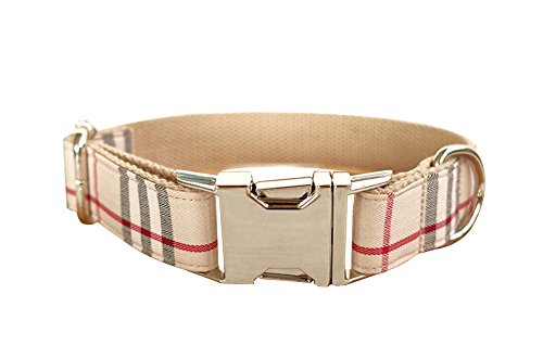 RC GearPro Nylon verstellbar Hundehalsband Khaki Karomuster Zinklegierung Metall Einfach zu bedienende Schnalle Hundehalsband, in 5 verschiedenen Größen (L Hals (49-55cm)) von RC GearPro