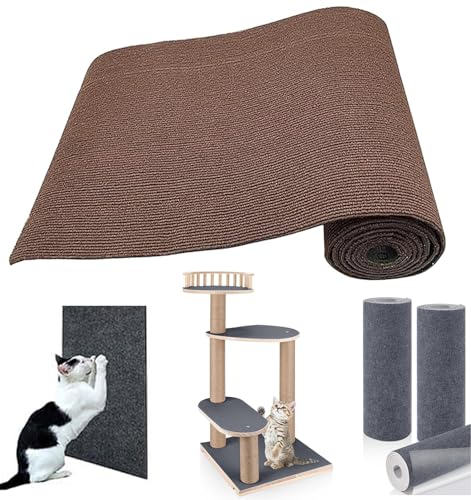 RC GearPro Trimmbar Selbstklebend Matte Katze Kratzbaum Teppich Ersatz Unterlage 78.7 "x15.8 Katze Kratzbaum Abdeckung für Kratzbaum Regal Regale Treppe Couch Möbel Wand DIY Beschützer (Braun) von RC GearPro