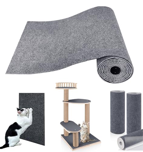 RC GearPro Trimmbar Selbstklebend Matte Katze Kratzbaum Teppich Ersatz Unterlage 78.7 "x15.8 Katze Kratzbaum Abdeckung für Kratzbaum Regal Regale Treppe Couch Möbel Wand DIY Beschützer (Dunkelgrau) von RC GearPro