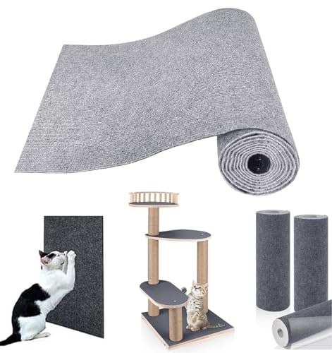 RC GearPro Trimmbar Selbstklebend Matte Katze Kratzbaum Teppich Ersatz Unterlage 78.7 "x15.8 Katze Kratzbaum Abdeckung für Kratzbaum Regal Regale Treppe Couch Möbel Wand DIY Beschützer (Grau) von RC GearPro