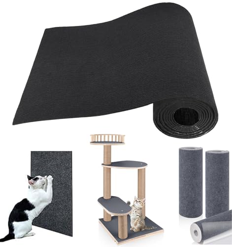 RC GearPro Trimmbar Selbstklebend Matte Katze Kratzbaum Teppich Ersatz Unterlage 78.7 "x15.8 Katze Kratzbaum Abdeckung für Kratzbaum Regal Regale Treppe Couch Möbel Wand DIY Beschützer (Schwarz) von RC GearPro