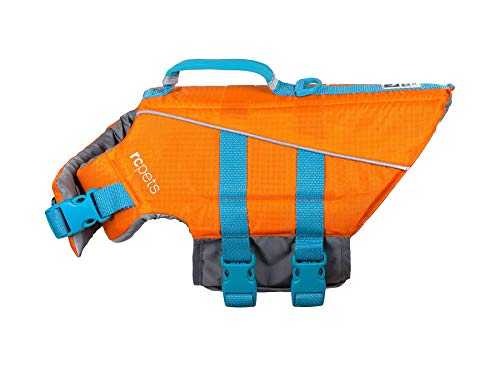 RC Pets Tidal Schwimmweste, verstellbare Hundeschwimmweste, Orange/Blaugrün, XXSmall von RC Pet Products
