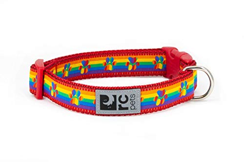 RC Pets Verstellbares Hundehalsband, 1,9 cm, mit Clip, klein, Rainbow Paws von RC Pet Products