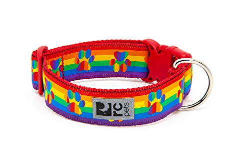 RC Pets Hundehalsband, 3,8 cm breit, verstellbar, mit Clip, Größe M, Regenbogen-Pfoten von RC Pet Products