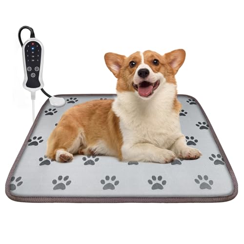 Beheiztes Katzenbett, Hunde-Heizkissen, Welpenheizkissen für Katzen, verbesserter verstellbarer Controller, wasserdicht, mit kaufester Stahlschnur (Fußabdruck, 45 x 45 cm) von RC SLL