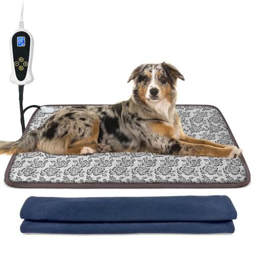 RC SLL Großes Hundeheizkissen für Hunde, elektrisches Heizkissen für Haustiere, wasserdicht, beheiztes Hundebett mit Timer, mit intelligentem Thermostatschalter, Drahtseil mit blauem Stoffbezug von RC SLL