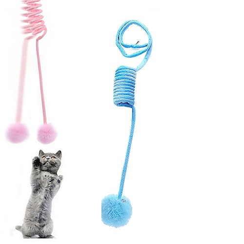 RCIDOS Hanging Spring Plush Ball Cat Toy,Pet cat Toys,Bouncing cat Toy,Self-Play Hanging Stretchable Cat Spring with Bell-Blue von RCIDOS