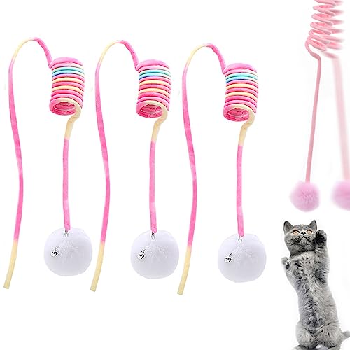 RCIDOS Hanging Spring Plush Ball Cat Toy,Pet cat Toys,Bouncing cat Toy,Self-Play Hanging Stretchable Cat Spring with Bell-Gradient A3PCS von RCIDOS