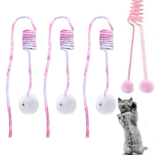RCIDOS Hanging Spring Plush Ball Cat Toy,Pet cat Toys,Bouncing cat Toy,Self-Play Hanging Stretchable Cat Spring with Bell-Gradient B 3PCS von RCIDOS