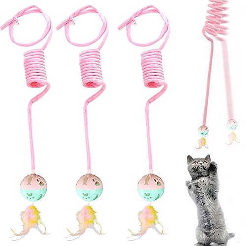 RCIDOS Hanging Spring Plush Ball Cat Toy,Pet cat Toys,Bouncing cat Toy,Self-Play Hanging Stretchable Cat Spring with Bell-Gradient C 3PCS von RCIDOS