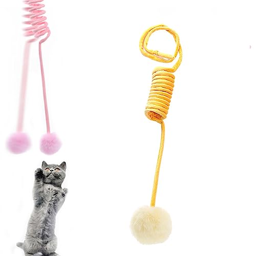 RCIDOS Hanging Spring Plush Ball Cat Toy,Pet cat Toys,Bouncing cat Toy,Self-Play Hanging Stretchable Cat Spring with Bell-Yellow von RCIDOS