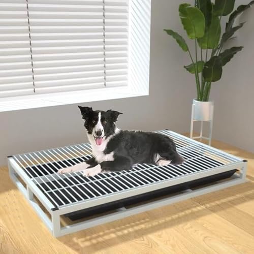 Hundetoiletten-Trainingstablett, für drinnen und draußen, tragbar, stabil, Metall, für Veranda, Badezimmer, Wohnung, Balkon (Größe: 61 x 45 x 8,9 cm, Farbe: Weiß) von RCJCQSR