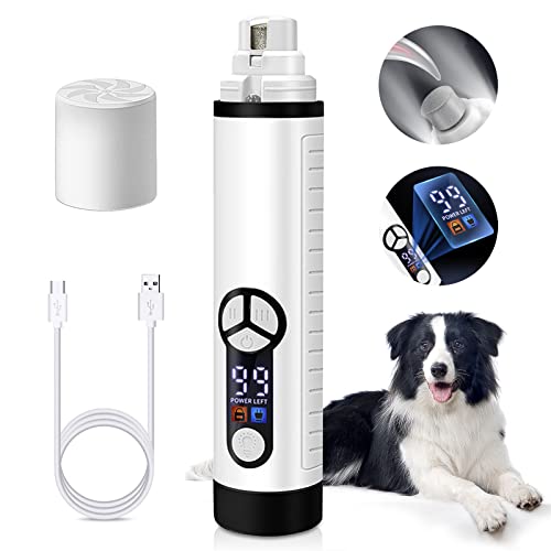 Krallenschleifer Hunde mit LED-Leuchten, 40 Dezibel super-leise Lärm krallenschere für Kleine, mittlere und große Hunde und Katzen, 3 Geschwindigkeiten, USB-Anschluß, Elektrischer Nagelschneider -Weiß von RCPLAGA