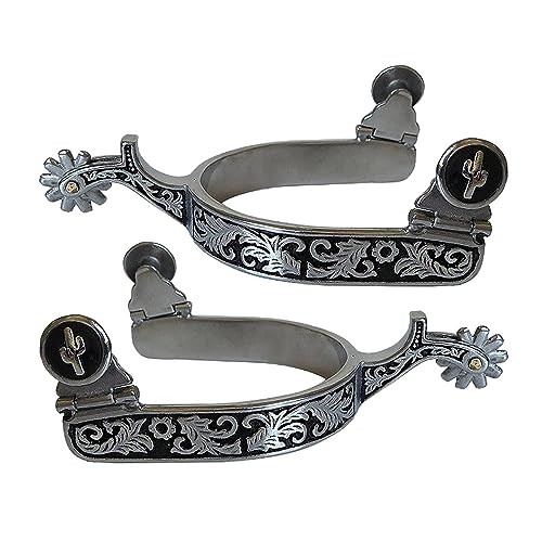 RDAHSUEHH 2 Stück Edelstahl-Pferdesporen West Cowboy, Stiefelsporen Dekoration für Reitstiefel, Herren und Damen, Reiter, Reiter, Reiter, Liebhaber (Schwarz / Silber) von RDAHSUEHH