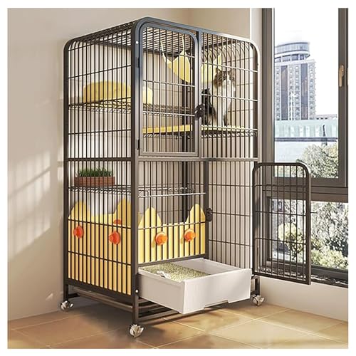 RDHMJSJAZ 4-Tier DIY Metal Wire Cat Enclosure with Hammock, Large Cats Crate for 1-2 Cats, Ferret, Squirrel and Small Animals(Black) von RDHMJSJAZ