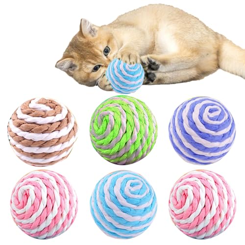 RDWESZOD Katze Papier Seil Ball, 6pcs Papier Seil Ball String Rassel Ball Spielzeug Set für Katzen, zufällige Farbe von RDWESZOD