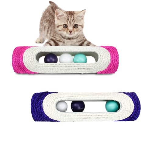 RDWESZOD Katzenspielzeug, Sisal, Rolling Scratch Board Roller mit 3 Ball-Übungs-Tool, 2 Stück, zufällige Farbauswahl von RDWESZOD