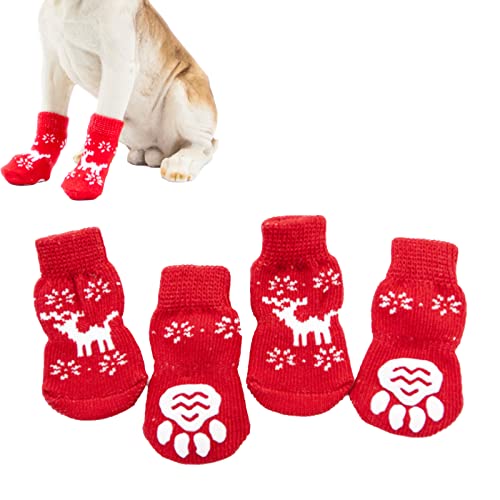 RDWESZOD Weihnachtliche Stricksocken für Hunde, rutschfest, Rot, 4 Stück (L) von RDWESZOD