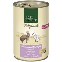 REAL NATURE Original Nassfutter Katze, Adult, Kaninchen und Geflügel mit Leinöl 6x400 g von REAL NATURE