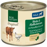 REAL NATURE Original Nassfutter für Hunde Adult Kalbsherzen und Huhn 12x200 g von REAL NATURE