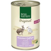 REAL NATURE Original Nassfutter Katze, Adult, Kaninchen und Geflügel mit Leinöl 12x400 g von REAL NATURE