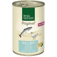 REAL NATURE Original Nassfutter Katze, Adult, Lachs und Huhn mit Distelöl 24x400 g von REAL NATURE