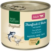 REAL NATURE Original Nassfutter Katze, Adult, Thunfisch und Huhn mit Leinöl 12x200 g von REAL NATURE