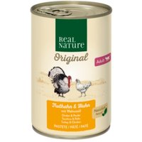 REAL NATURE Original Nassfutter Katze, Adult, Truthahn und Huhn mit Walnussöl 24x400 g von REAL NATURE