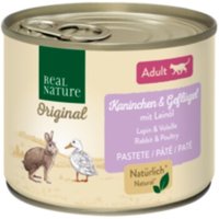REAL NATURE Original Nassfutter Katze, Adult Kaninchen und Geflügel mit Leinöl 24x200 g von REAL NATURE