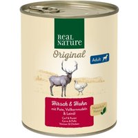 REAL NATURE Original Nassfutter für Hunde Adult Hirsch und Huhn 24x800 g von REAL NATURE