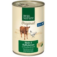 REAL NATURE Original Nassfutter für Hunde Adult Kalbsherzen und Huhn 24x400 g von REAL NATURE