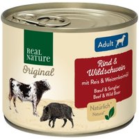 REAL NATURE Original Nassfutter für Hunde Adult Rind und Wildschwein 6x200 g von REAL NATURE
