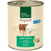 REAL NATURE Original Nassfutter für Hunde Junior Kalb und Huhn 24x800 g von REAL NATURE