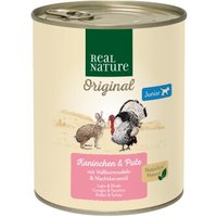 REAL NATURE Original Nassfutter für Hunde Junior Kaninchen und Pute 24x800 g von REAL NATURE