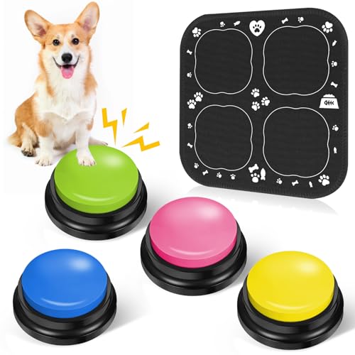 REAQUE Buzzer Mit Aufnahmefunktion, 4 Stück Buzzer mit Sound, Buzzer mit Gummimatte Sound Button für Hunde, Buzzer mit Aufnahmefunktion für die Interaktion mit Hunden REAQUE Buzzer Mit Aufnahmefunktion, 4 Stück Buzzer mit Sound, Buzzer mit Gummimatte Sound Button für Hunde, Buzzer mit Aufnahmefunktion für die Interaktion mit Hunden von REAQUE