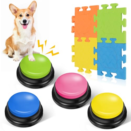 REAQUE Buzzer Mit Aufnahmefunktion, 4 Stück Buzzer mit Sound, Buzzer mit Puzzle-Matte Sound Button für Hunde, Buzzer mit Aufnahmefunktion für die Interaktion mit Hunden REAQUE Buzzer Mit Aufnahmefunktion, 4 Stück Buzzer mit Sound, Buzzer mit Puzzle-Matte Sound Button für Hunde, Buzzer mit Aufnahmefunktion für die Interaktion mit Hunden von REAQUE