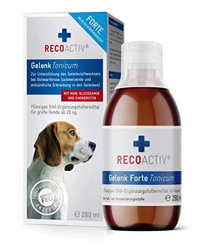RECOACTIV Gelenk Tonicum Forte für Hunde, 1 x 280 ml, Diät-Ergänzungsfuttermittel bei degenerativen Gelenkerkrankungen, mit Grünlippmuschel, Glucosamin, Chondroitinsulfat, MSM, Teufelskralle & Omega-3 von RECOACTIV